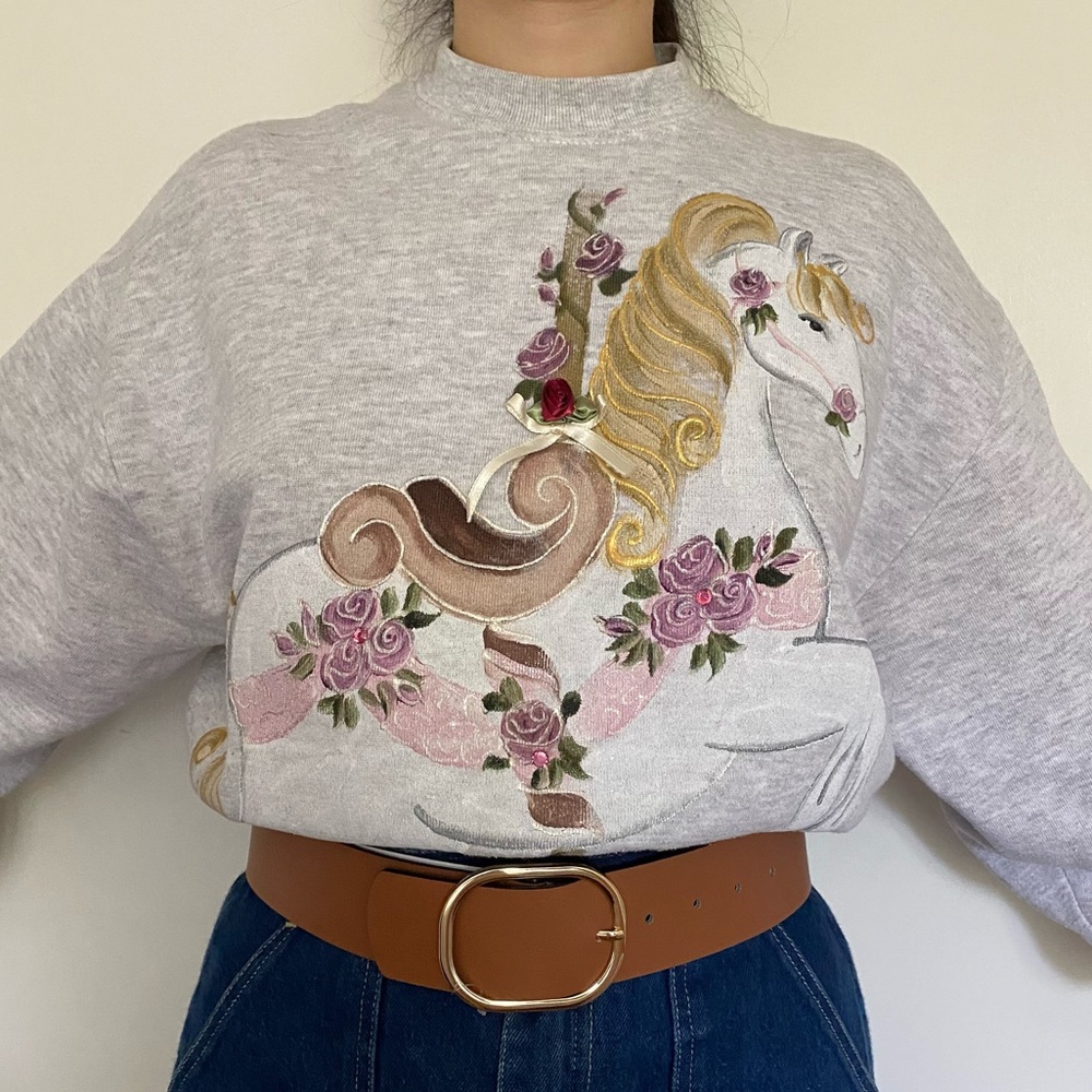 Vintage Hand Painted Disney Carousel Hanes Sweater